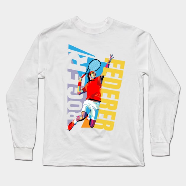 Roger Federer Pop Art Long Sleeve T-Shirt by Laksana Ardie Store